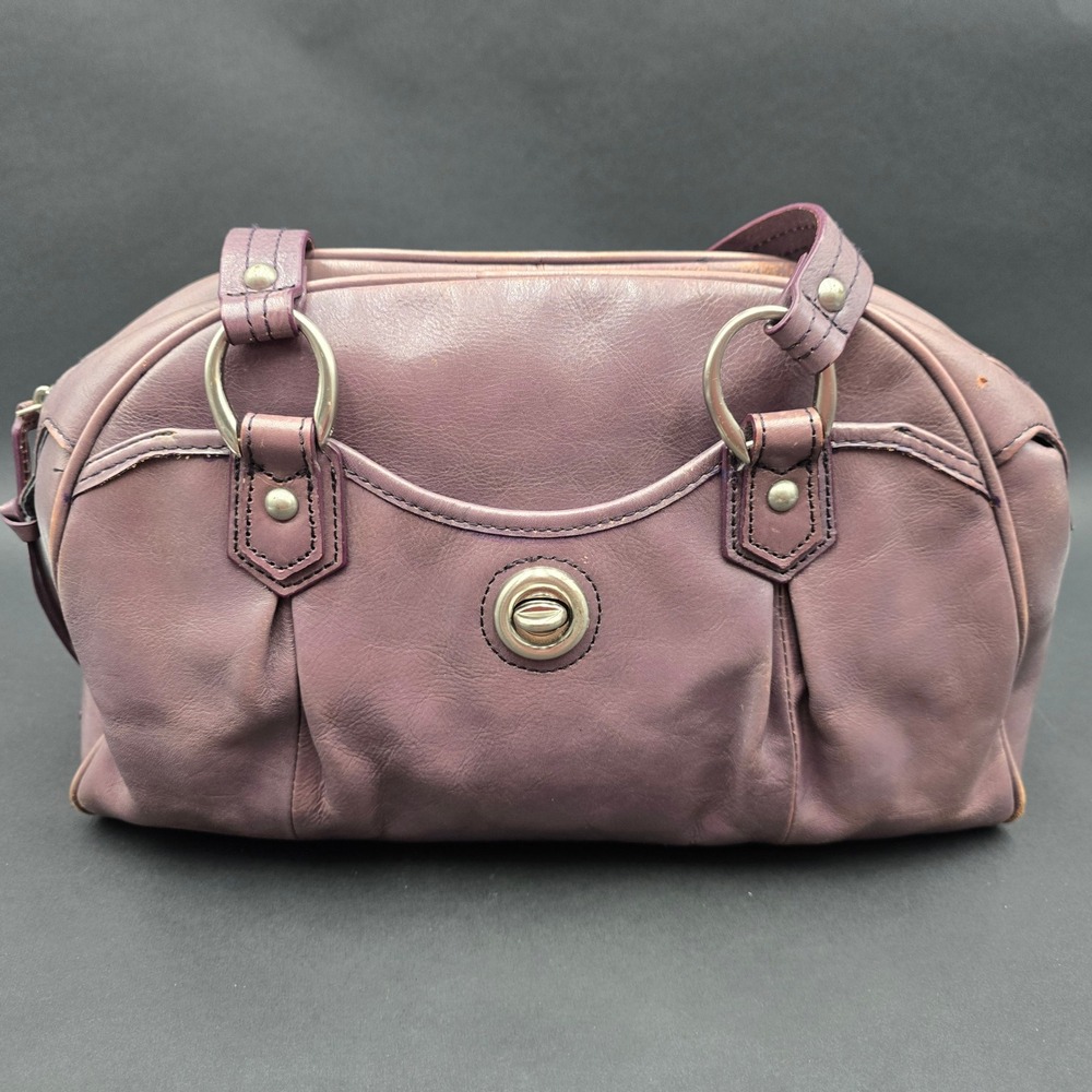 Franklin Covey Plum Purple Full Grain Leather Satchel Handbag AS IS